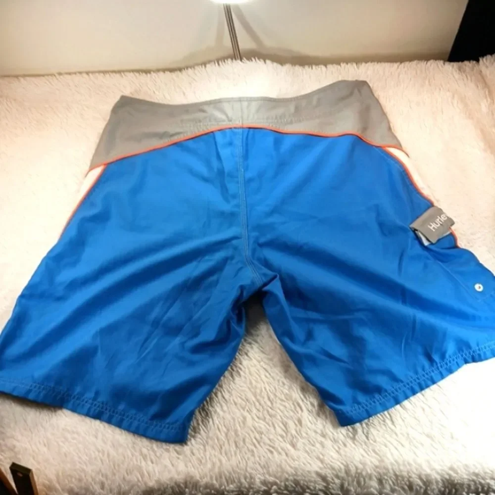 Hurley Board Shorts Mens 38 Gray Front Blue Back 1 Pocket Orange White Accents.. - Picture 7 of 9